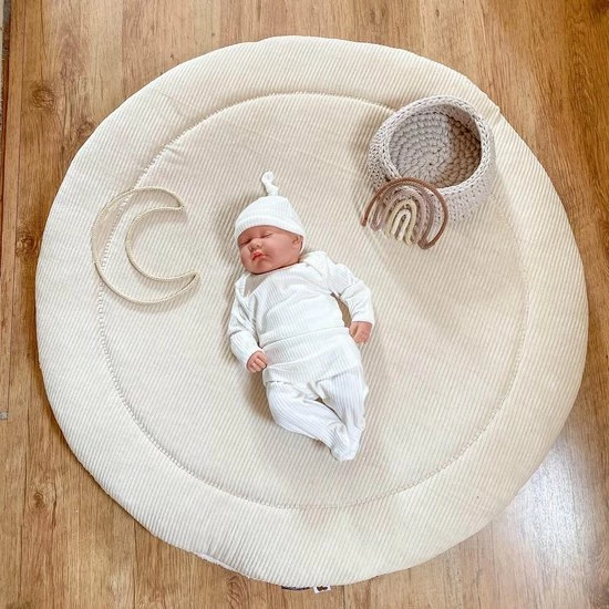 Wazzhappening By Jaeleigh Do Wazzhappening - Boxkleed - Rond - 95 Cm - Ribvelours - Teddy - Licht Beige - Ecru 5 Wazzhappening By Jaeleigh Do Wazzhappening - Boxkleed - Rond - 95 Cm - Ribvelours - Teddy - Licht Beige - Ecru - Afbeelding 3