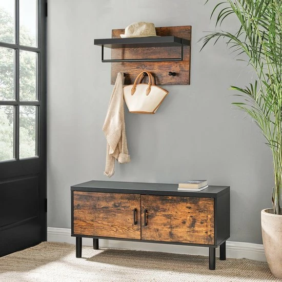 IN-HOMEXL IN-HOME - Industrieel Kapstok Met Hoedenplank - Wandkapstok In Metaal / Hout - 60 X 21.5 X 40 Cm - Bruin / Zwart 4 IN-HOMEXL IN-HOME - Industrieel Kapstok Met Hoedenplank - Wandkapstok In Metaal / Hout - 60 X 21.5 X 40 Cm - Bruin / Zwart - Afbeelding 2