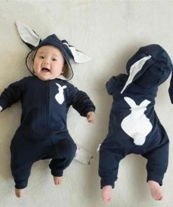 Budino Baby Romper Pyjama Onesie Konijn Dier - Blauw - 6 Mnd