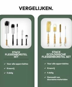 STACK Ecologische Flessenborstel Set | Speenborstel Set - Flessen Reiniger Set - Melkfles Borstel Set - Drinkfles Reiniger Set - Schoonmaakborstel Set - Flessenreiniger Set - Pijpenborstel - Kras En BPA Vrij - 4 Delige Set Voor Ieder Oppervlak -Sophie Shop 550x550 505