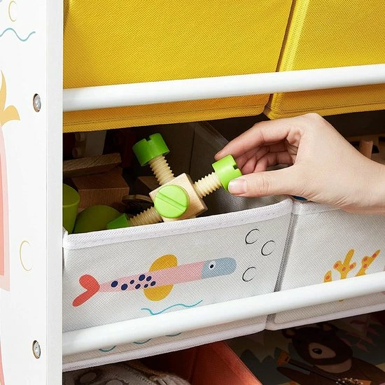 SONGMICS Speelgoedplank, Kinderkamerplank Met 12 Stoffen Dozen, Voor Boeken En Speelgoed, Speelgoedorganizer, Kinderkamer, Voor Kinderen, Multifunctioneel, Wit GKRS04WT 6 SONGMICS Speelgoedplank, Kinderkamerplank Met 12 Stoffen Dozen, Voor Boeken En Speelgoed, Speelgoedorganizer, Kinderkamer, Voor Kinderen, Multifunctioneel, Wit GKRS04WT - Afbeelding 4