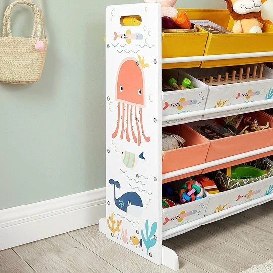 SONGMICS Speelgoedplank, Kinderkamerplank Met 12 Stoffen Dozen, Voor Boeken En Speelgoed, Speelgoedorganizer, Kinderkamer, Voor Kinderen, Multifunctioneel, Wit GKRS04WT 9 SONGMICS Speelgoedplank, Kinderkamerplank Met 12 Stoffen Dozen, Voor Boeken En Speelgoed, Speelgoedorganizer, Kinderkamer, Voor Kinderen, Multifunctioneel, Wit GKRS04WT - Afbeelding 7