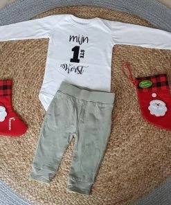 Merkloos Rompertje Baby Met Tekst Baby Cadeau Kerstpakje - Kerst Romper - Kerstoutfit Tekst Mijn Eerste Kerstmis Pakje Jongen Meisje Baby Kleding Kerst Kerstkleding Kerstpakje Aankondiging Bekendmaking Zwangerschap Cadeau Voor De Liefste Aanstaande