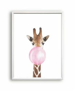 Postercity.nl Postercity - Design Canvas Poster Giraffe Met Kauwgom / Kinderkamer / Dieren Poster / Babykamer - Kinderposter / Babyshower Cadeau / Muurdecoratie / 50 X 40 Cm -Sophie Shop 550x550 659