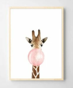 Postercity.nl Postercity - Design Canvas Poster Giraffe Met Kauwgom / Kinderkamer / Dieren Poster / Babykamer - Kinderposter / Babyshower Cadeau / Muurdecoratie / 50 X 40 Cm -Sophie Shop 550x550 660