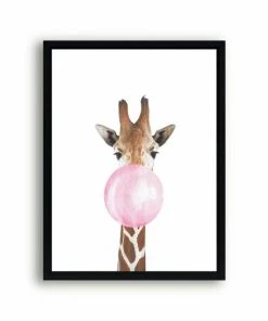 Postercity.nl Postercity - Design Canvas Poster Giraffe Met Kauwgom / Kinderkamer / Dieren Poster / Babykamer - Kinderposter / Babyshower Cadeau / Muurdecoratie / 50 X 40 Cm -Sophie Shop 550x550 661