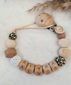 Blue Or Pink Speenkoord Met Naam - Bruin/creme/Leopard - Unisex - Jongen - Meisje - Speenketting - Kraamcadeau
