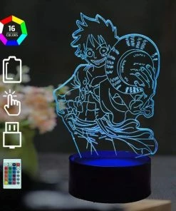 ANiMU 3D Lamp - 16 Kleuren - Luffy - One Piece - LED Illusie - Bureaulamp - Nachtlampje - Sfeerlamp - Dimbaar - USB Of Batterijen - Afstandsbediening - Anime Cadeau