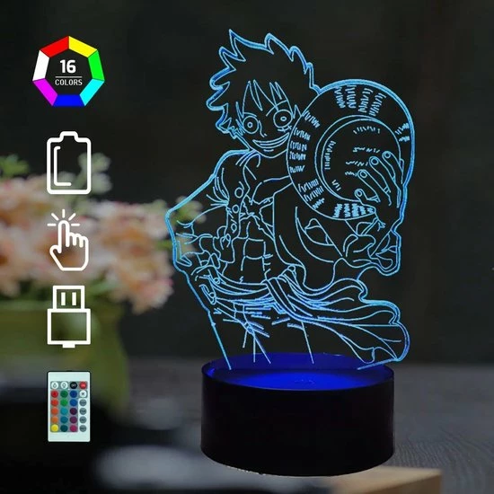 ANiMU 3D Lamp - 16 Kleuren - Luffy - One Piece - LED Illusie - Bureaulamp - Nachtlampje - Sfeerlamp - Dimbaar - USB Of Batterijen - Afstandsbediening - Anime Cadeau 3 ANiMU 3D Lamp - 16 Kleuren - Luffy - One Piece - LED Illusie - Bureaulamp - Nachtlampje - Sfeerlamp - Dimbaar - USB Of Batterijen - Afstandsbediening - Anime Cadeau