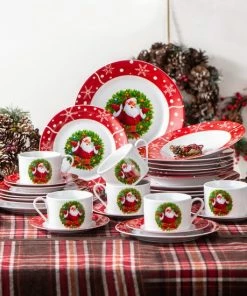 MAMAISON Kerst Servies Set - 30 Stuk Porselein - Kerst Patroon - Gift Servies - Set Met Cup, Schotel, Dessert, Soep, Diner Bord Servies - Set 30 Stuk -Sophie Shop 550x550 855