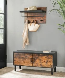 Furnihaus Wandkapstok Bruin Met Zwarte Hoedenplank, 3 Hangers En Garderobestang, Afm. 60 X 21.5 X 40 Cm -Sophie Shop 550x550 902