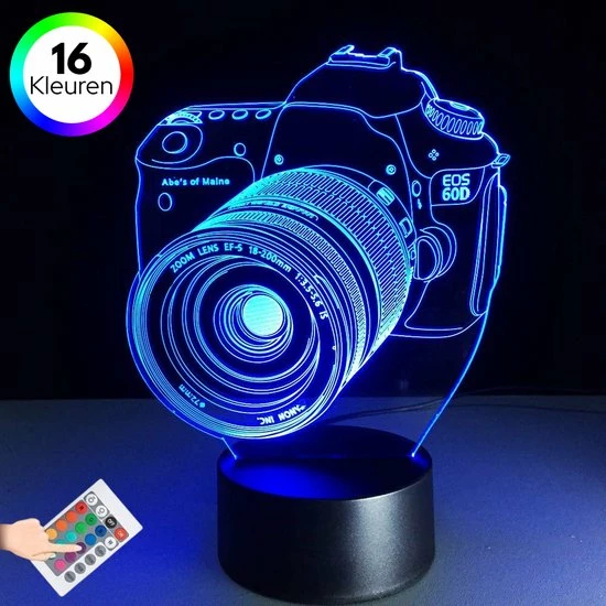 ANiMU 3D Lamp - 16 Kleuren - Camera - Fotocamera - Creatief - LED Illusie - Bureaulamp - Nachtlampje - Sfeerlamp - Dimbaar - USB Of Batterijen - Afstandsbediening - Cadeau 3 ANiMU 3D Lamp - 16 Kleuren - Camera - Fotocamera - Creatief - LED Illusie - Bureaulamp - Nachtlampje - Sfeerlamp - Dimbaar - USB Of Batterijen - Afstandsbediening - Cadeau