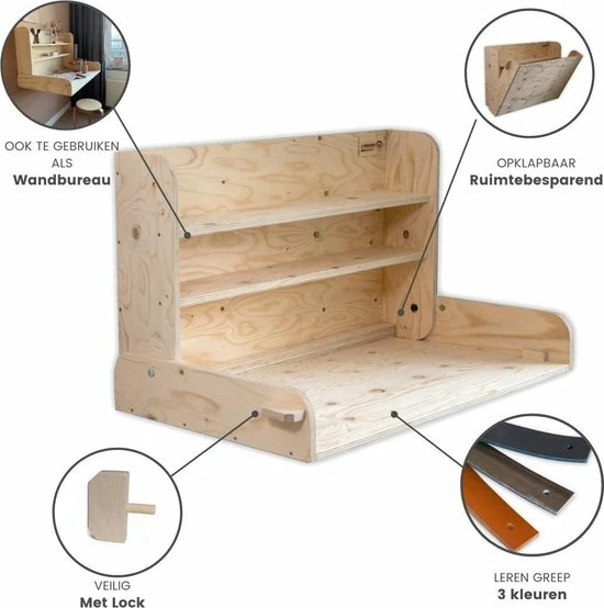 Wandcommode & Bureau - Medium- Greep Zwart Leer - Compact - Opklapbaar- Gecertificeerd - Babywoods 14 Wandcommode & Bureau - Medium- Greep Zwart Leer - Compact - Opklapbaar- Gecertificeerd - Babywoods - Afbeelding 12