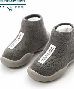 Merkloos Antislip Baby Schoentjes - Eerste Loopschoentjes - Maat 22,5 - 12-18 Maanden 13.5 Cm - Grijs