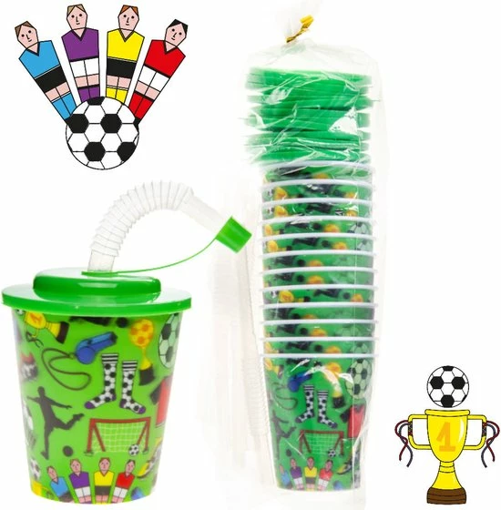 Decopatent 12 STUKS VOETBAL 3D Drink Beker Met Rietje En Deksel - 250ML - Voetballers Plastic Bekers - Kinderfeestje - Kinderverjaardag Bekertjes - Traktatie - Uitdeelcadeaus 6 Decopatent 12 STUKS VOETBAL 3D Drink Beker Met Rietje En Deksel - 250ML - Voetballers Plastic Bekers - Kinderfeestje - Kinderverjaardag Bekertjes - Traktatie - Uitdeelcadeaus - Afbeelding 4