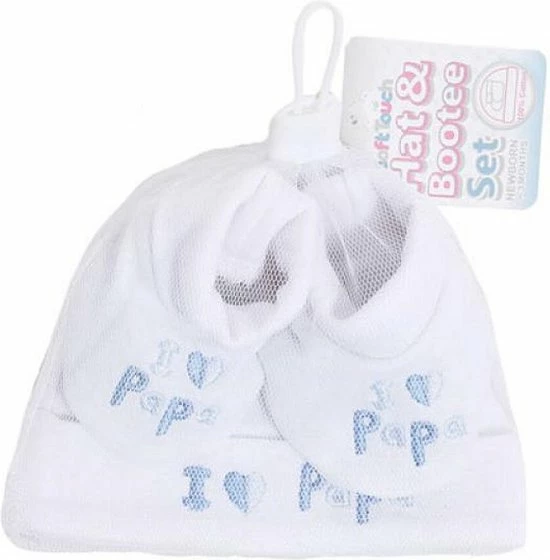 Softtouch Geschenkset - I Love Papa - Jongens Muts & Slofjes - Newborn - White & Blue - Maat 50/56 4 Softtouch Geschenkset - I Love Papa - Jongens Muts & Slofjes - Newborn - White & Blue - Maat 50/56 - Afbeelding 2