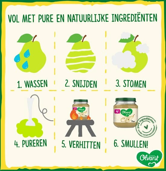 Olvarit Fruithapje 8+ Maanden Peer Appel Zuivel- 6 X 200g 6 Olvarit Fruithapje 8+ Maanden Peer Appel Zuivel- 6 X 200g - Afbeelding 4