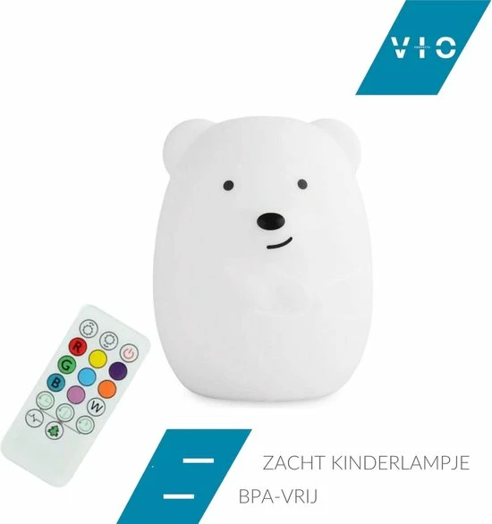 VIO Products - Nachtlampje Beer - Zacht Kinderlampje - 8 LED Kleuren Kinderkamer - Dimbaar - BPA Vrij - Kindvriendelijk - Milieuvriendelijk - Baby Cadeau 3 VIO Products - Nachtlampje Beer - Zacht Kinderlampje - 8 LED Kleuren Kinderkamer - Dimbaar - BPA Vrij - Kindvriendelijk - Milieuvriendelijk - Baby Cadeau