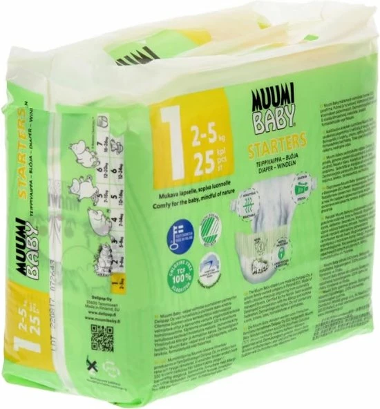 Eco Muumi Baby Luiers Maat 1 - 2-5 Kg 50 Stuks - Ecologisch 4 Eco Muumi Baby Luiers Maat 1 - 2-5 Kg 50 Stuks - Ecologisch - Afbeelding 2