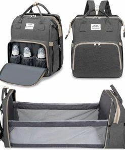 INSMA Luiertas Rugzak - Luiertassen Met Babybed - Luiertas Met Wieg - Luiertas Verzorgingstas Met Babybedje - Verzorgingsrugzak - Grijs