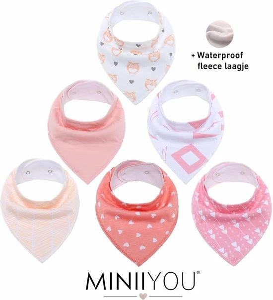 MINIIYOU Bandana Kwijlslabbetjes - Roze/Wit - 6 Stuks - Puntslabbetjes - Katoen 3 MINIIYOU Bandana Kwijlslabbetjes - Roze/Wit - 6 Stuks - Puntslabbetjes - Katoen