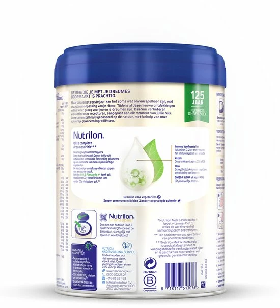 Nutrilon Melk & Plantaardig 1+ - Dreumesdrink Vanaf 12 Maanden - 800 Gram 5 Nutrilon Melk & Plantaardig 1+ - Dreumesdrink Vanaf 12 Maanden - 800 Gram - Afbeelding 3