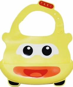 LS Goods Baby Slabbetje - Vrolijke Auto Taxi - Auto - Geel - Afwasbaar - Rapley