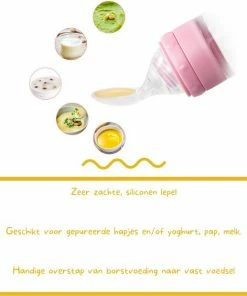 Merkloos Biberoia Knijpfles Met Lepel Baby / Kinderbestek - Kraamcadeau Babyshower Roze -Sophie Shop 550x619