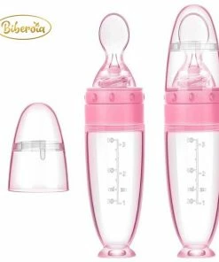 Merkloos Biberoia Knijpfles Met Lepel Baby / Kinderbestek - Kraamcadeau Babyshower Roze -Sophie Shop 550x625