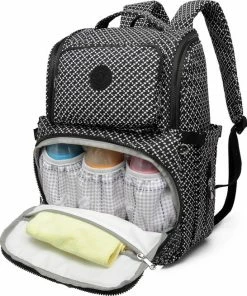 Bagwise - Luiertas - Rugzak - Verzorgingstas - Baby Rug Tas - Diaper Backpack - Unisex - Crinkle Nylon - 25 LT - Zwart/Wit