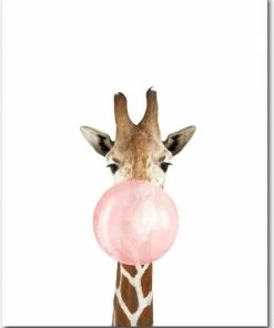 Postercity.nl Postercity - Design Canvas Poster Giraffe Met Kauwgom / Kinderkamer / Dieren Poster / Babykamer - Kinderposter / Babyshower Cadeau / Muurdecoratie / 50 X 40 Cm -Sophie Shop 550x679 3