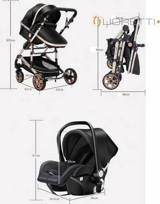 Merkloos Lioretti Luxe Baby Buggy 3 In 1 | Baby Wagen | Kinderwagen Met Stoel En Wieg | Inklapbaar | Hoge Kwaliteit | Combi | Zwart 18 Merkloos Lioretti Luxe Baby Buggy 3 In 1 | Baby Wagen | Kinderwagen Met Stoel En Wieg | Inklapbaar | Hoge Kwaliteit | Combi | Zwart - Afbeelding 16