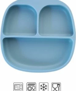 Merkloos Baby - Baby Bordjes - Kinderservies - Kinderbord - Met Zuignap - Onbreekbaar - 19x19 - Smokey Blauw