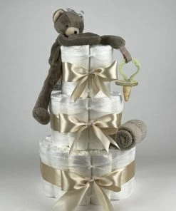 Chouette-Chouette | Luiertaart Neutraal | Kraamcadeau | Geboorte Jongen Meisje | Babyshower | Bunnies By The Bay Speenknuffel Beer Cubby Cream - Beige