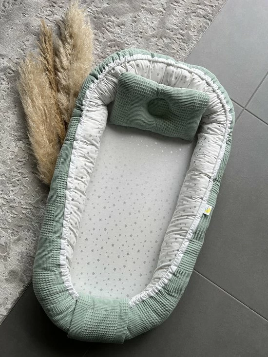 B?b?lunes B B Lunes - Waffle Green - Babynest - Groen - 60x100cm - Inclusief Kussen 3 B?b?lunes B B Lunes - Waffle Green - Babynest - Groen - 60x100cm - Inclusief Kussen