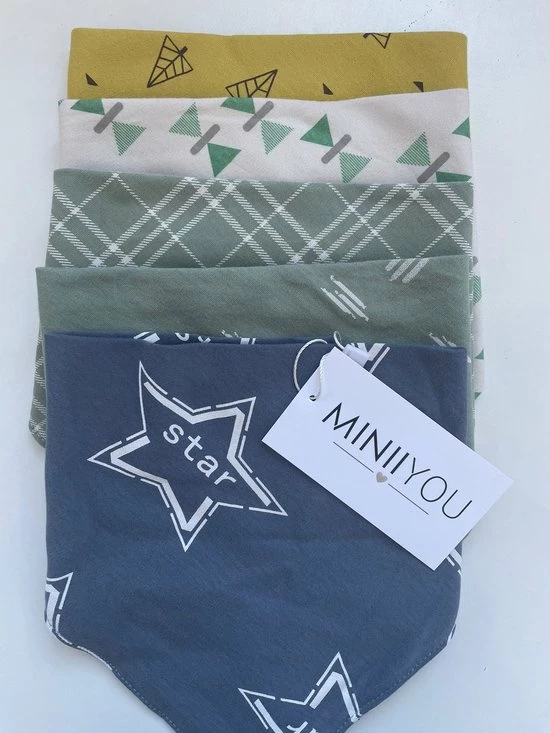 MINIIYOU 5 Stuks Bandana Slabbetjes - Blauwe Ster Geel Groen 4 MINIIYOU 5 Stuks Bandana Slabbetjes - Blauwe Ster Geel Groen - Afbeelding 2