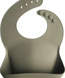 Mushie Siliconen Baby Slabbetje Met Opvangbakje | Silver Sage | BPA Ftalaatvrij| Afwasbaar